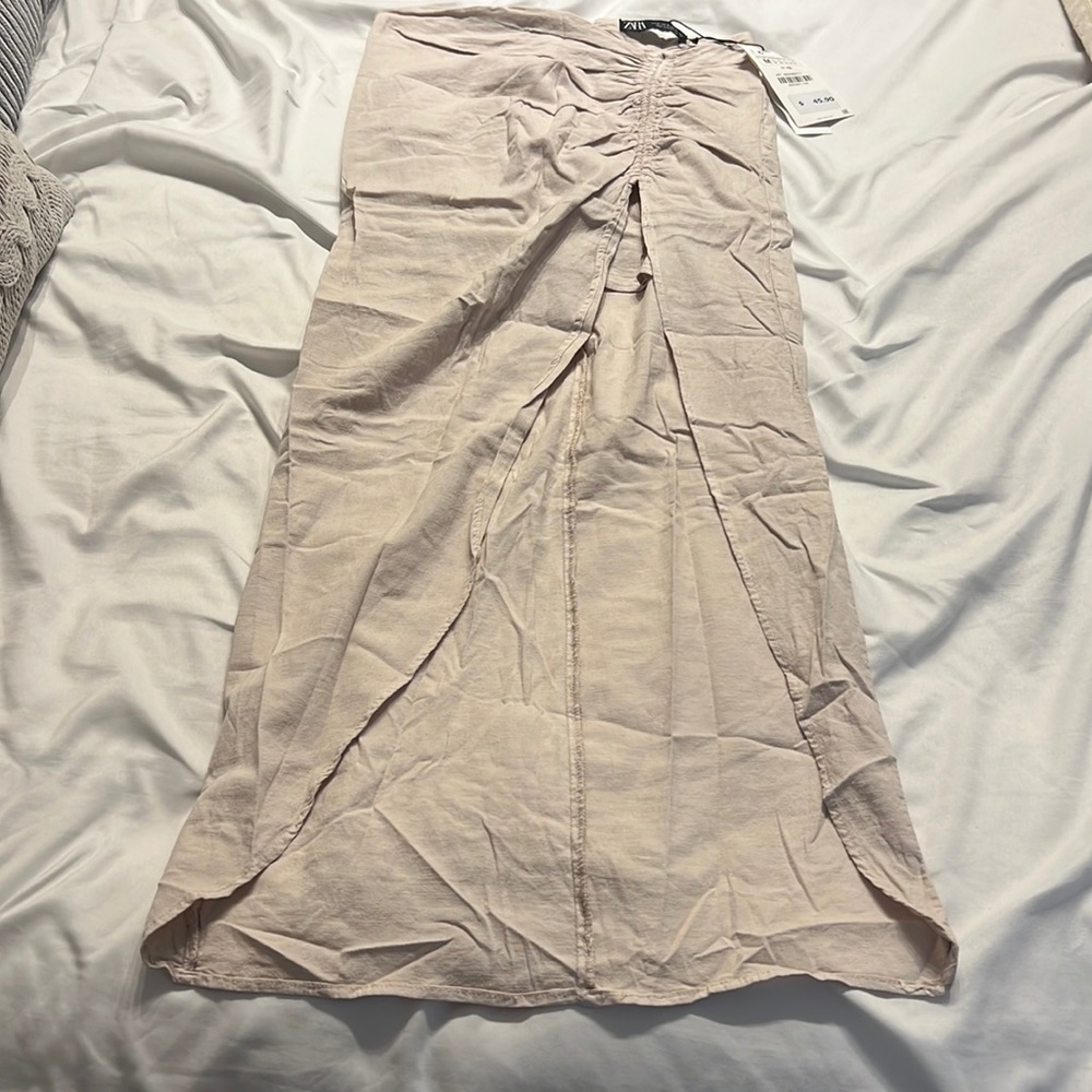 Zara Blush Pink Ruched Front Maxi Skirt